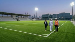 Professional football pitch construction in Dubai with final inspection and quality control